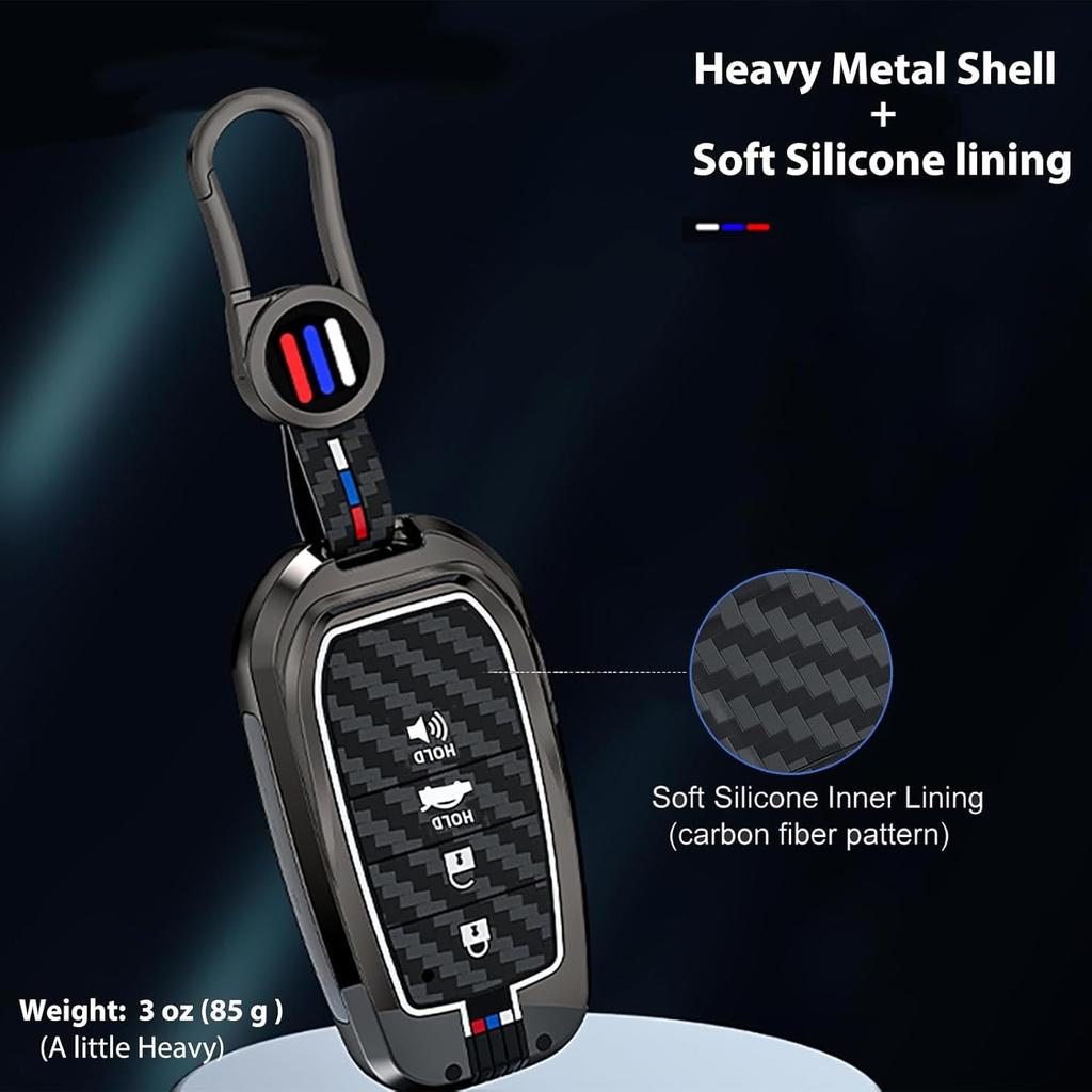 Heavy Metal Key Fob Cover, Compatible With Toyota Tundra   2024 2025, Fit For Corolla Cross Venza Sequoia Etc, Zinc Alloy Fob Case With Carbon Fiber