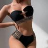 2Pcs/Set Popular Women Swimwear Off Shoulder Gathering Skin-touch Bandeau Bra High Waist Briefs Swimwear Water Activity Clothing