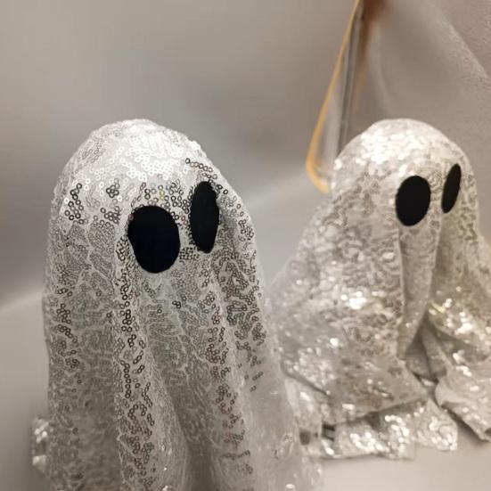 Yousheng Sequin Fabric Ghost Tabletop Decor Halloween Shiny Ghost Figurine for Halloween Bedroom Desktop Home Decor