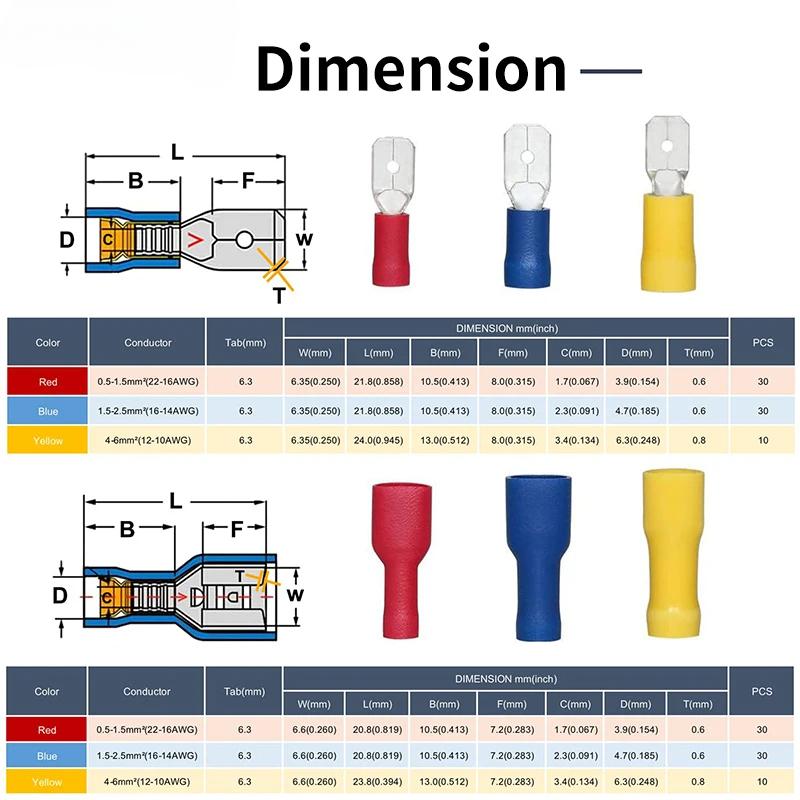 Spade Crimp Terminals Electrical Wire Connectors Insulated Male and Female For Quick Connection Cables Splice Plugs