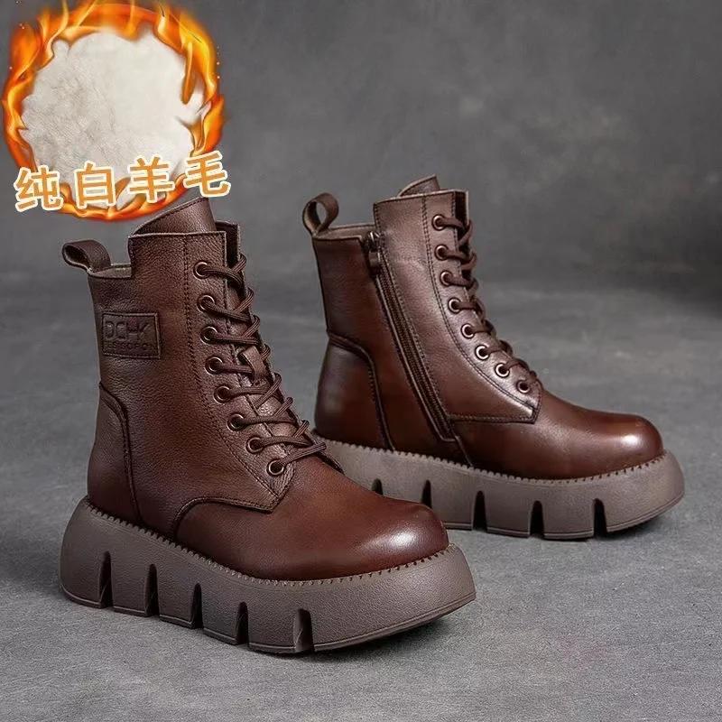 Короткие плюшевые зимние женские ботильоны из натуральной кожи, хлопковые ботинки на толстой подошве, женская обувь с подкладкой, теплые женские зимние ботинки