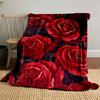 Vivid red roses with dark green leaves on a deep background. for all seasons blanket lunch break throw gift