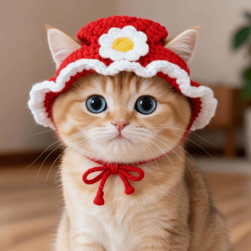 Refined Elastic Cat Knitted Hat Soft Handmade Craft Pet Cosplay Headwear Comfortable To Wear Skin-Friendly Winter Dog Cap