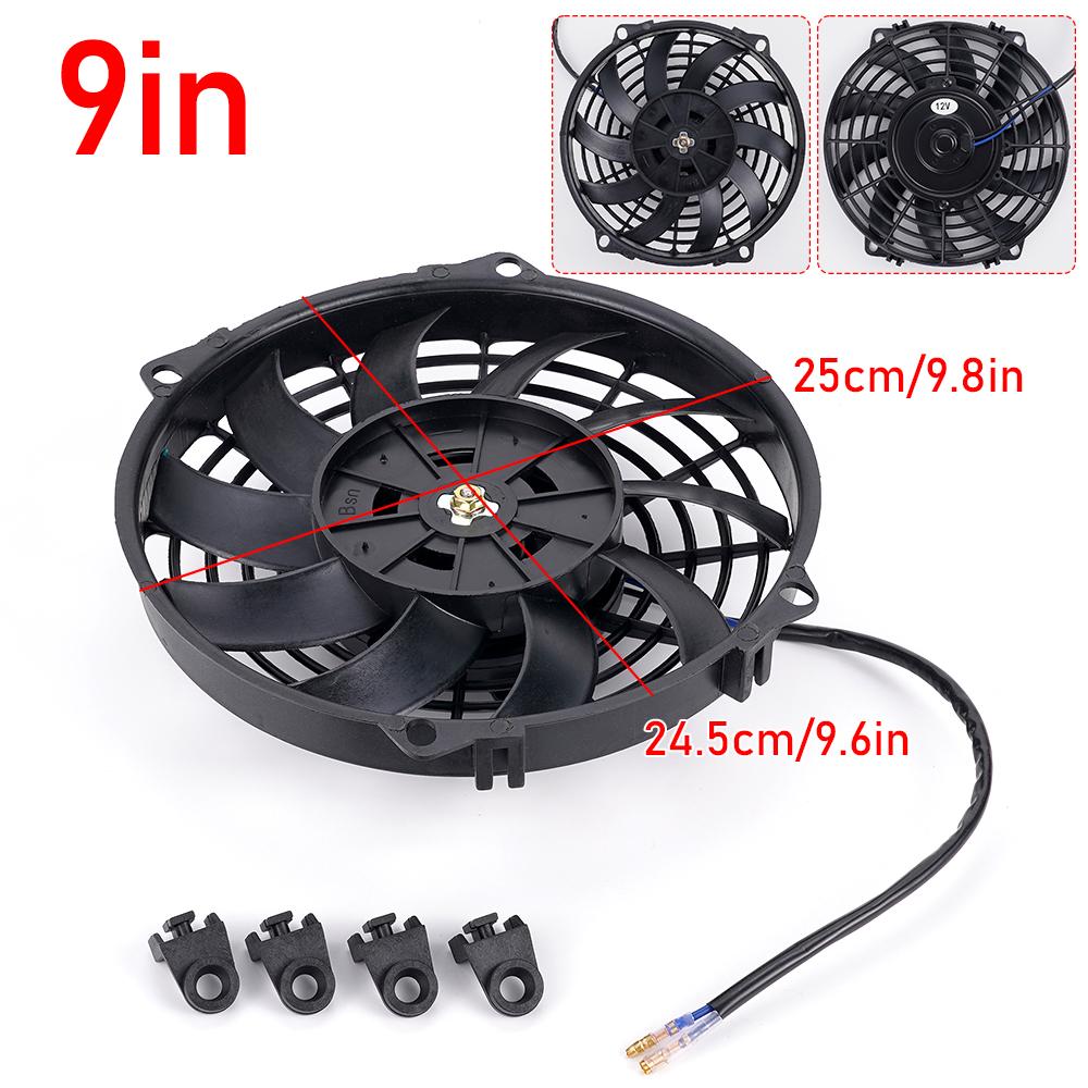 Автомобильные аксессуары - Универсальный электронный вентилятор для автокондиционера 8/9/10/12/14 дюймов 12 В 2100 об/мин, электронный вентилятор охлаждения, прямые черные лопасти, электрический комплект охлаждения