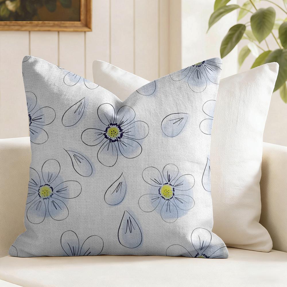 Simple and elegant flowers Cushion Cover Natural Linen Pillow Cover DoubleSided Print Cushion Cover for Sofa Home Decor