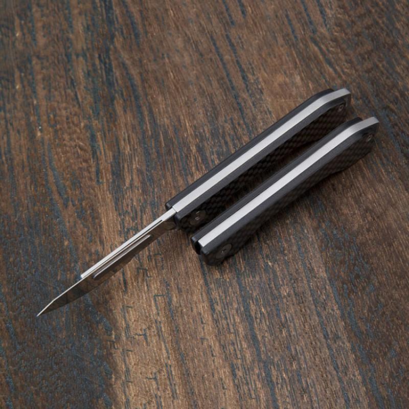 Black Folding Knife Carbon Fiber Handle with 10pcs Replacement Blades Survival Multitool Hand Tool EDC Gadget Keychain Men Gift