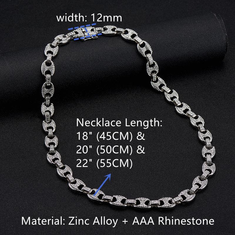 Унисекс Ретро Хип-хоп Украшения: Ожерелье-кубинская цепь с носом пятачком, полностью усыпанное бриллиантами