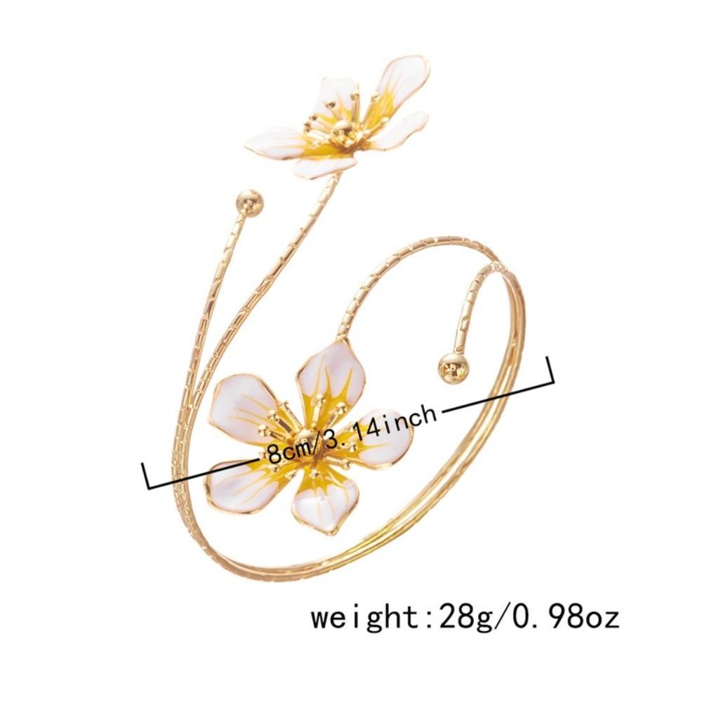 Vintage Style Enamel Flower Cuff Armlet Gold Color Open Arm Ring Special Occasion