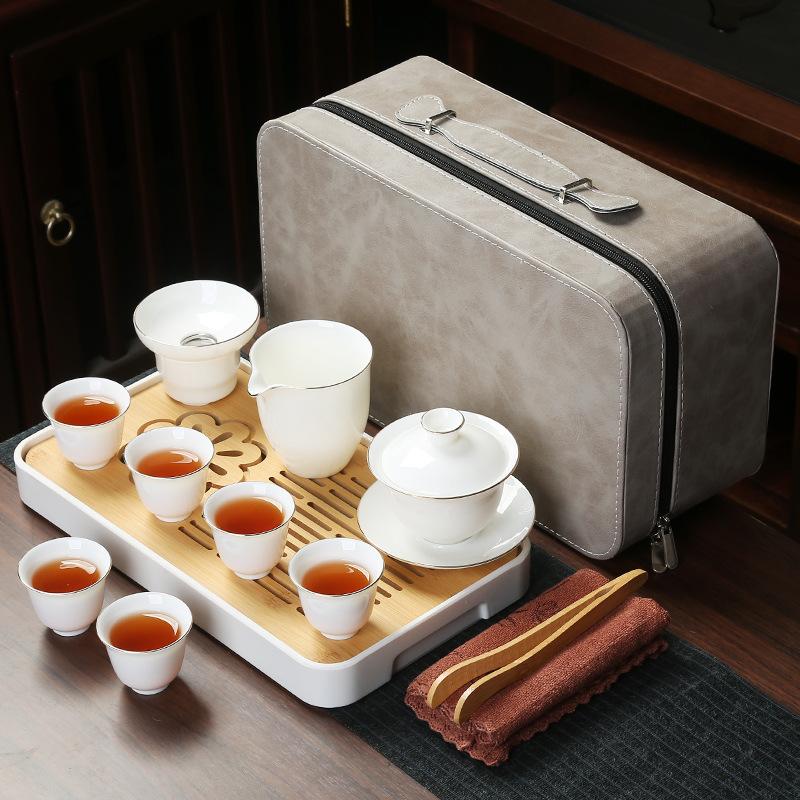 Business Bank Company Corporate Festival High-end Gift Set Suet Jade Porcelain Travel Tea Set