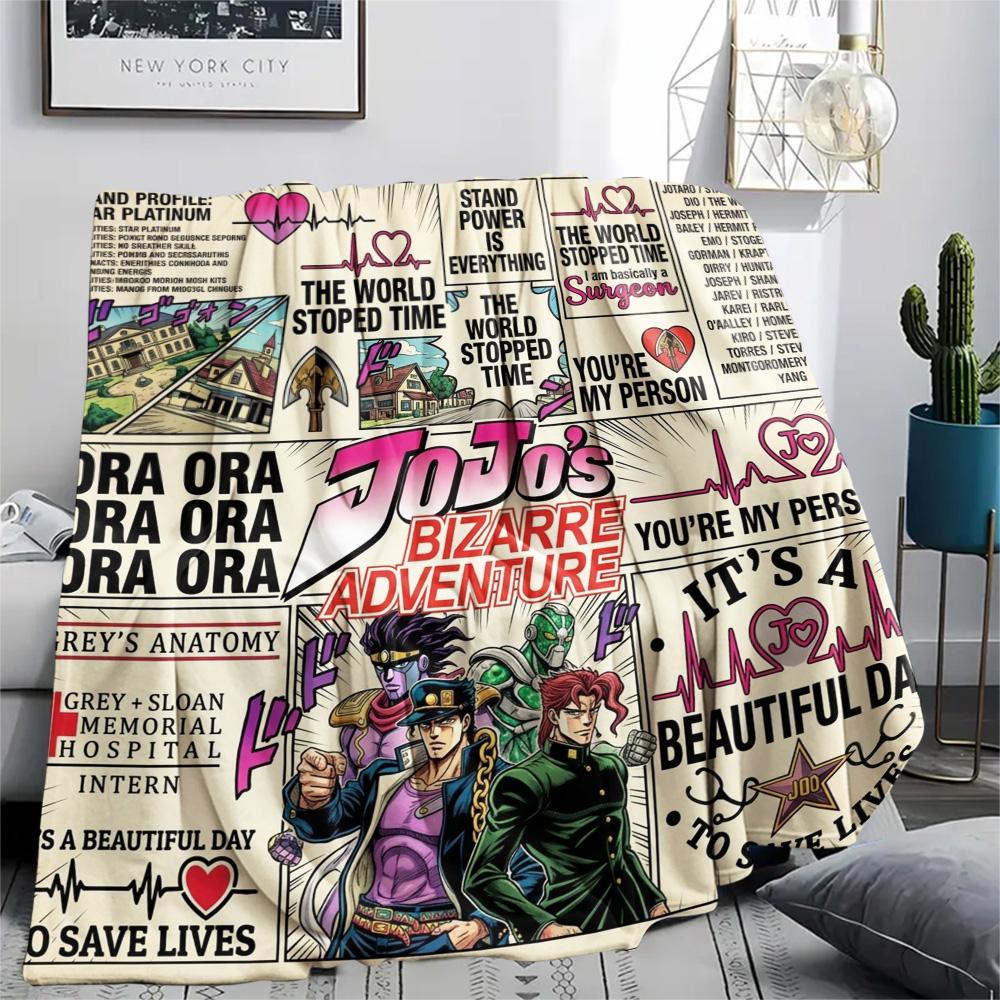 1PC Jojos Bizarre Adventure Patterned Flannel Blanket Suitable For All Seasons For Home Decor Warmth And Comfort Gifts Holiday Present