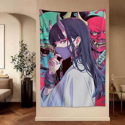Тканое полотно 'Самурай в стиле Vaporwave, Аниме-девушка' Унисекс Настенный Декор для Спальни Гостиной