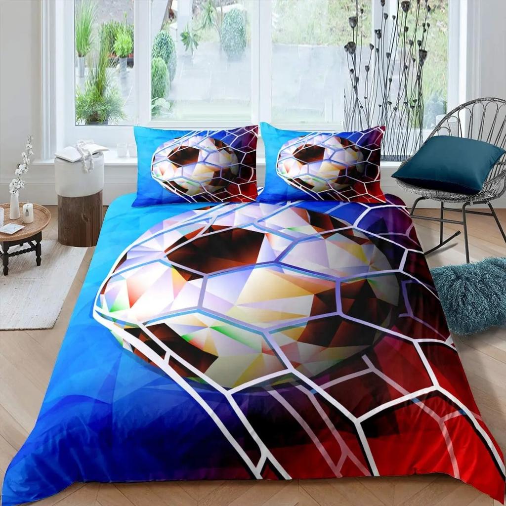 Футбольный комплект постельного белья King Queen Полноразмерный футбольный узор полиэстеровый пододеяльник для детей подростковый футбольный комплект постельного белья