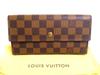 Оригинальный длинный трехстворчатый кошелек из коричневой кожи Damier Международный #b205 Восстановлен продавцом