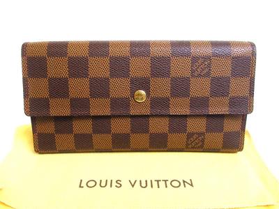 Оригинальный длинный трехстворчатый кошелек из коричневой кожи Damier Международный #b205  Восстановлен продавцом