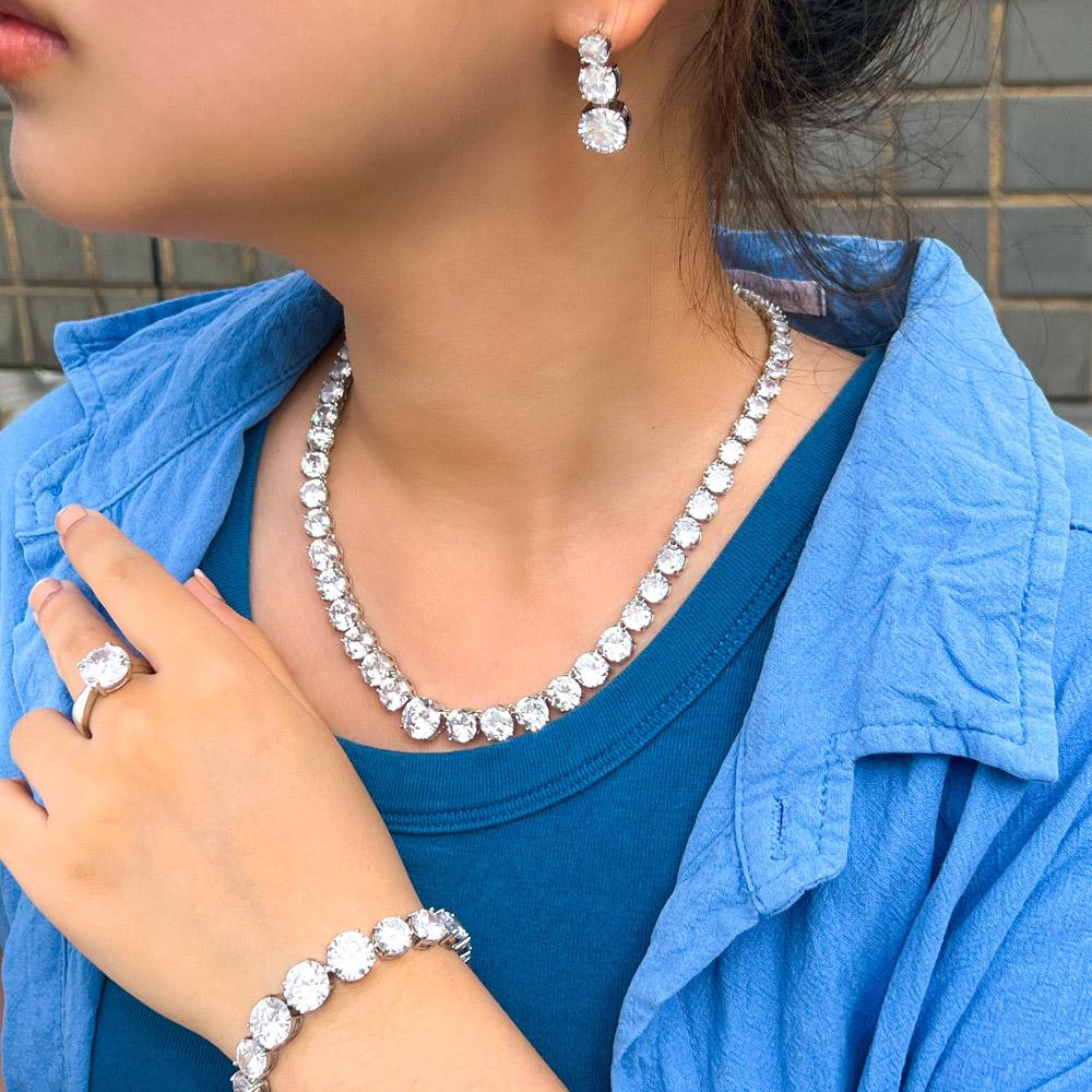 CMM 4PS Роскошный комплект свадебных украшений, ожерелье, кольцо, серьги, браслет, сапфировый цвет/рубиновый цвет, цирконий