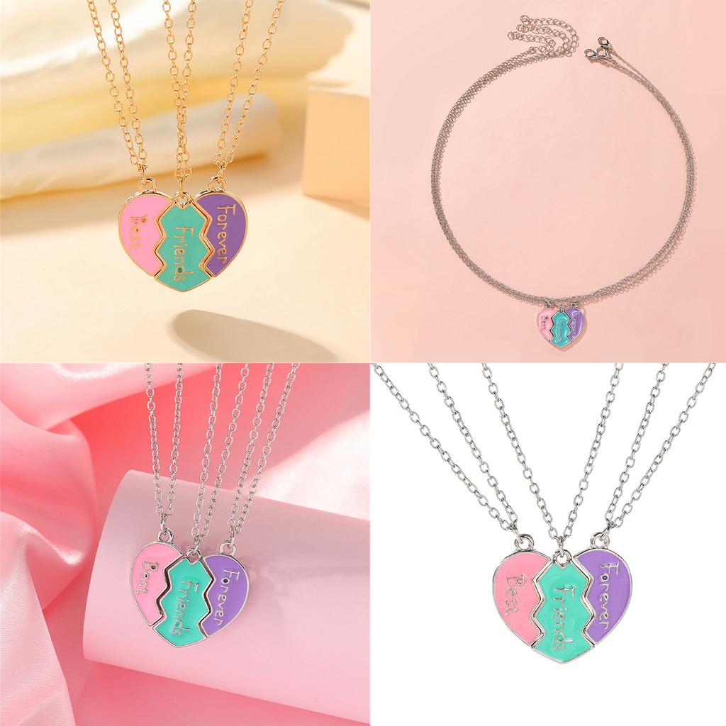 3pcs Heart Puzzle Friendship Necklace Set Symbolizing Portable Bonding for Trendy Women and Fashion Enthusiasts