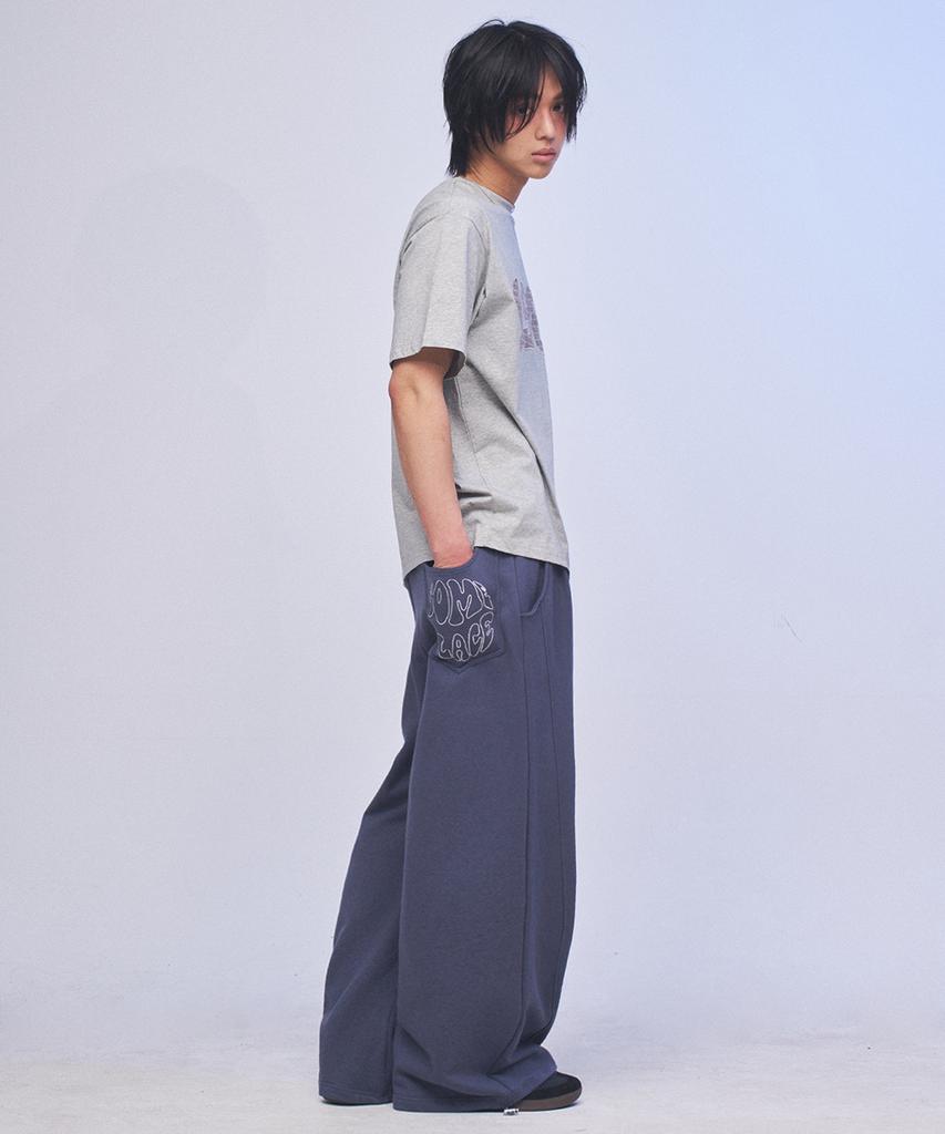 SOMEPLACE MAN Embroidered Detail Curved Wide Cut Sweatshirt String Training Pants _3 Colors