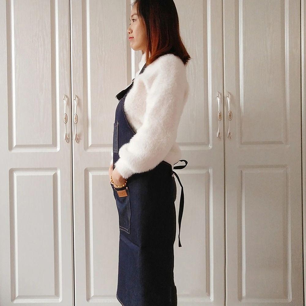 1 шт. Парикмахерский тканевый джинсовый фартук с регулируемой длиной, рабочая одежда для салона красоты с карманами, водонепроницаемая униформа парикмахера.