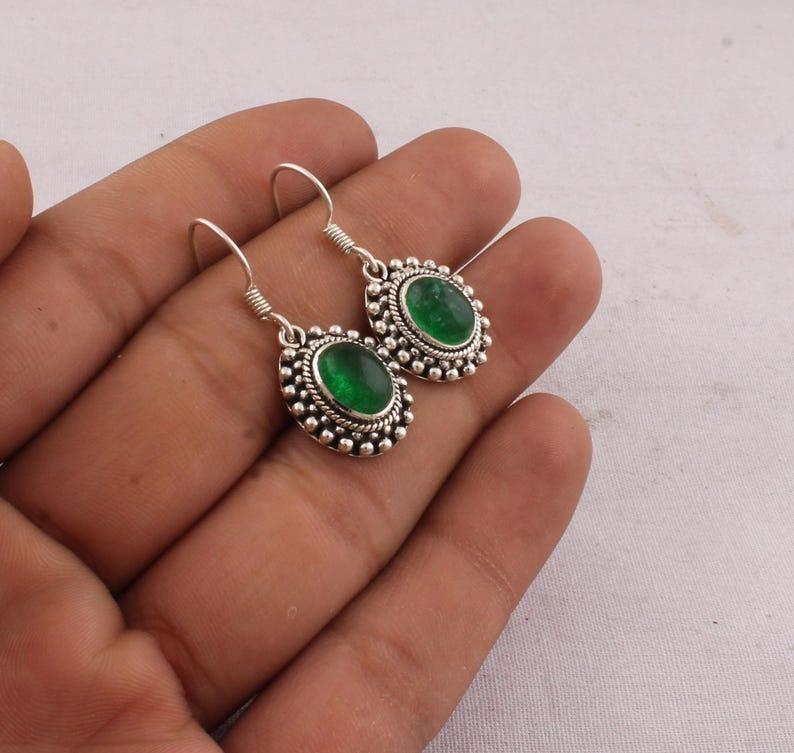 Solid 925 Sterling Silver Earring Green onyx Earring handmade Jewelry Boho Earrings gift For Her