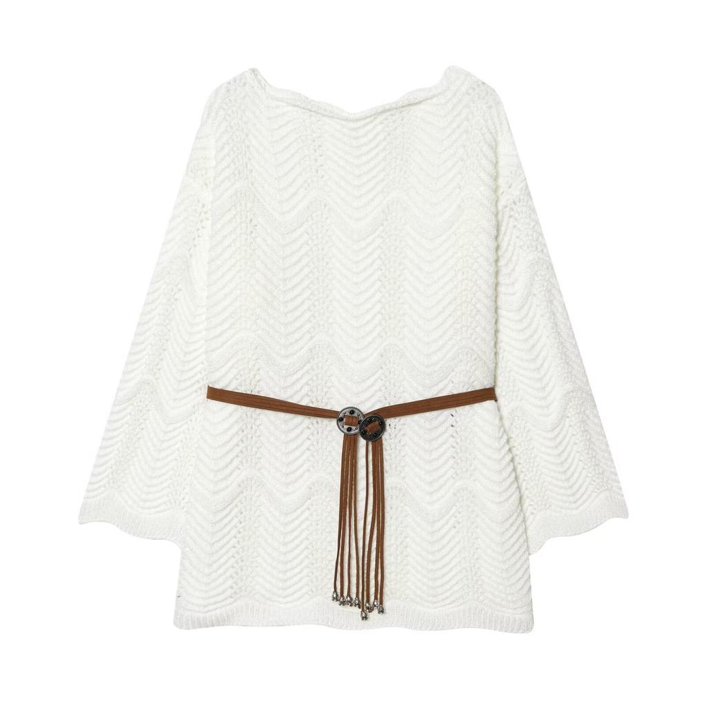 European and American style, new women's clothing, foreign style, fashionable, casual style, with belt knitted sweater.