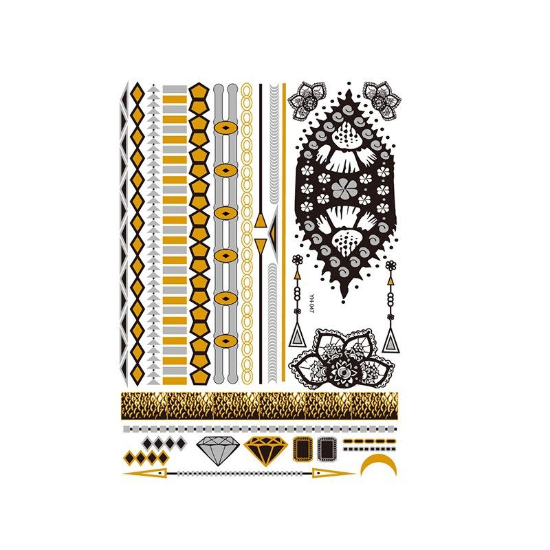 Yh ретро большая бронзовая татуировка наклейка водонепроницаемая татуировка наклейка Amazon набор горячая серебристая цветная печать наклейка