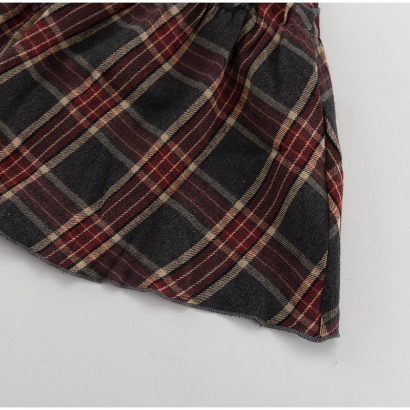 Свободная клетчатая рубашка с длинным рукавом и полуюбка, универсальный женский комплект с отложным воротником и широким поясом, весна 2025 г.