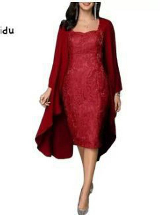 Кружевная шифоновая юбка-миди для通勤 и облегающее платье - комплект из двух предметов