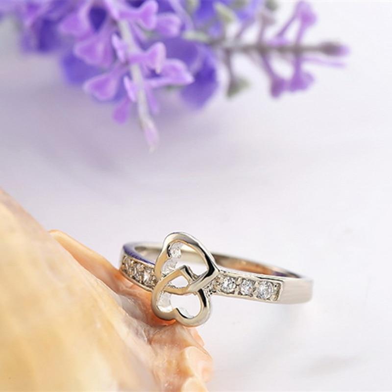 925 Sterling Silver Rings Beautiful Pretty Fashion Wedding Heart Party White Gold Color Cute Women Stone Crystal Luxury Jewelry