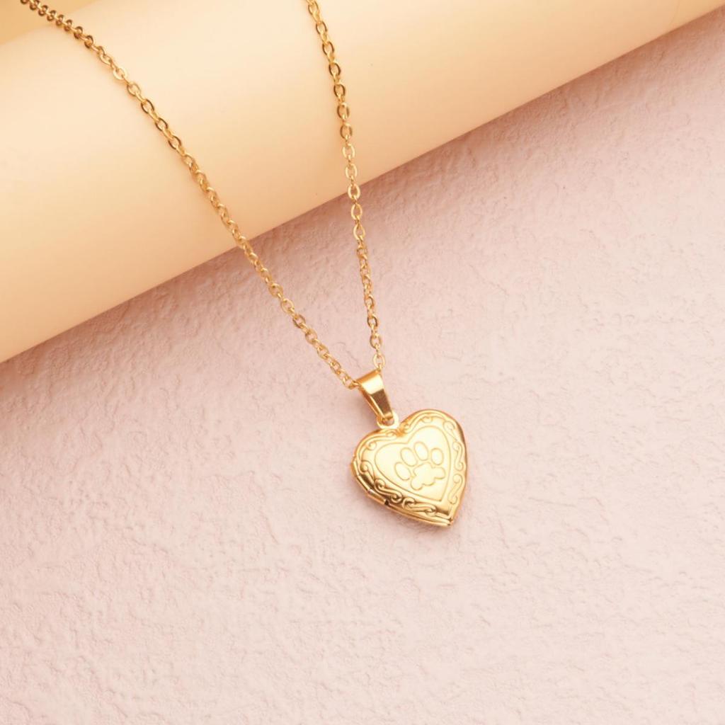 Stainless Steel Silver & Gold Women's Heart Photo Frame Locket Necklace