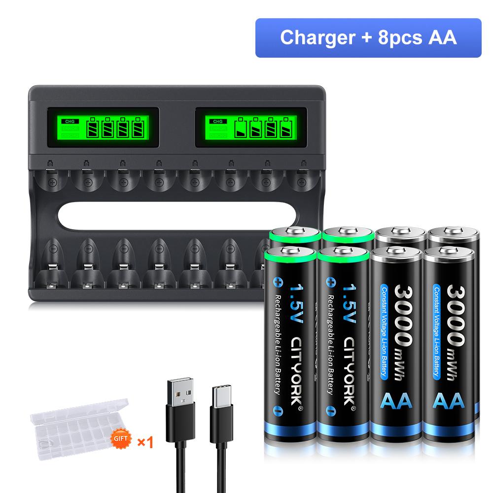 8slot LCD Smart 1.5V Li-ion Battery Charger+1.5V AA AAA Li-ion Rechargeable Battery