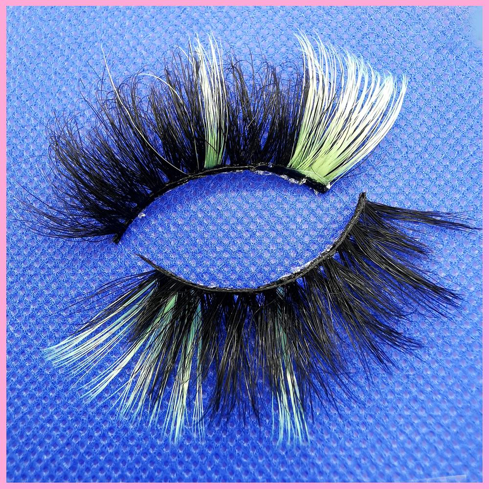 1 Pair Fluffy 25MM Mink Eyelashes Colored Lashes Bulk Wholesale Pink White Red Blue 5D Mink Lashes Supplies Makeup Tools