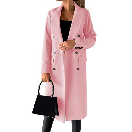 Женский шерстяной жакет с отложным воротником, однотонное двубортное пальто средней длины, термобелье с длинными рукавами, для поездок на работу, свиданий, весна-осень-зима