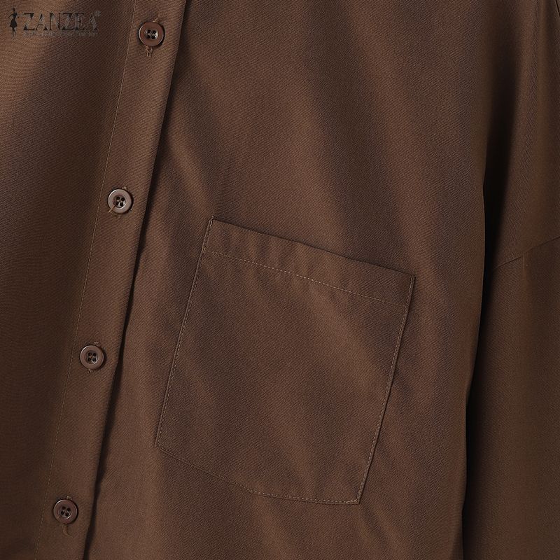 ZANZEA Женская повседневная свободная блузка с отложным воротником и длинным рукавом