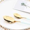 24 Pieces Sets Kitchen Tableware Cutlery Set Mint Green Gold Stainless Steel Dinnerware Set Food Flatware Mirror Silverware Set
