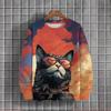 Animal Sweatshirt For Men Sunglasses Cat Graphic Long Sleeve Printed T-Shirts Casual Outdoor Streetwear Oversized Men's Clothing