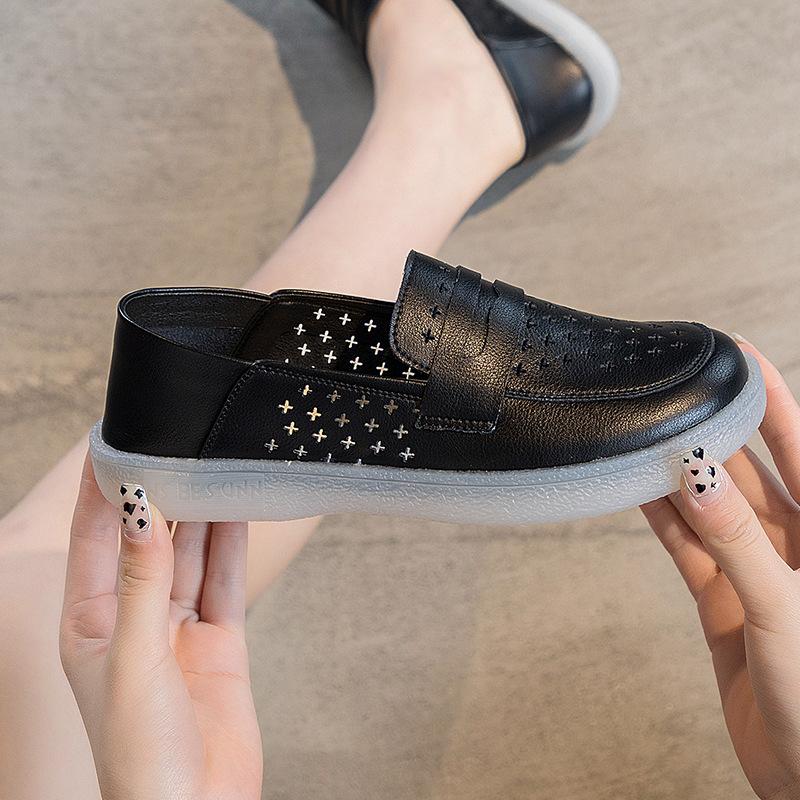 Маленькие белые туфли кожаные мокасины плоские одинарные туфли