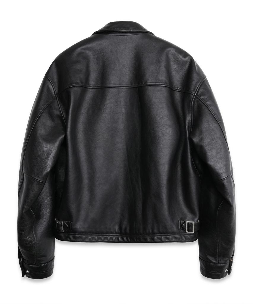 Doffjason Washed Tee Core Leather Single Jacket Black