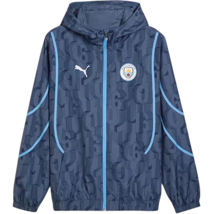 Puma Manchester City FC SS24 Модная свободная куртка на молнии с капюшоном Мужская верхняя одежда Темно-синий 777580-22