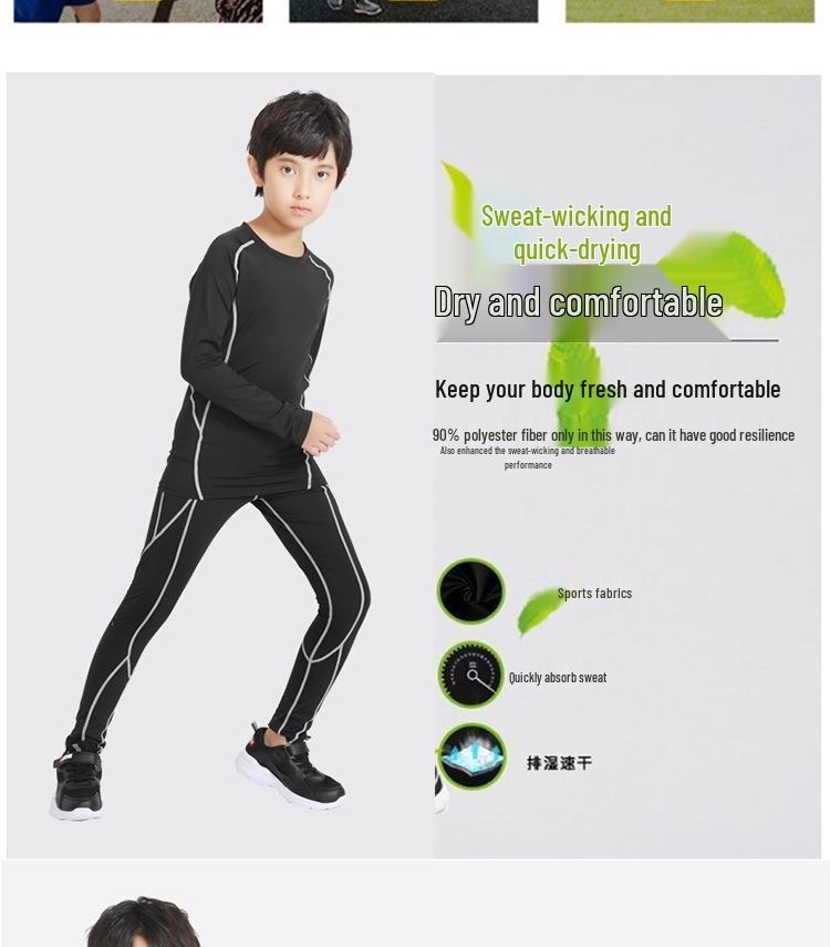 Children's Sports Compression Set: Quick-Drying Long Sleeve Basketball & Football Base Layer for Autumn & Winter.