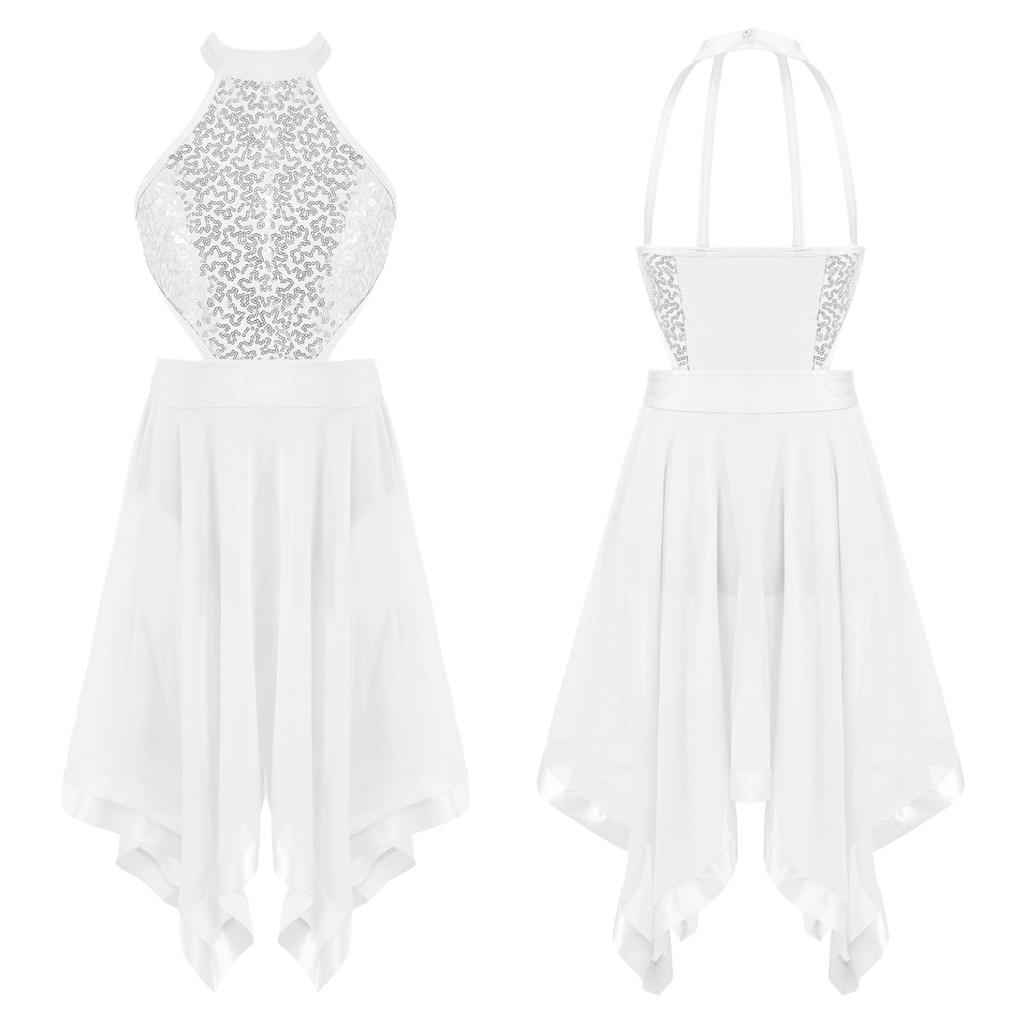 Без рукавов с блестками, декор с открытой спиной и талией, вуаль, неровный подол, танцевальное платье с открытой спиной, детская стильная одежда для девочек