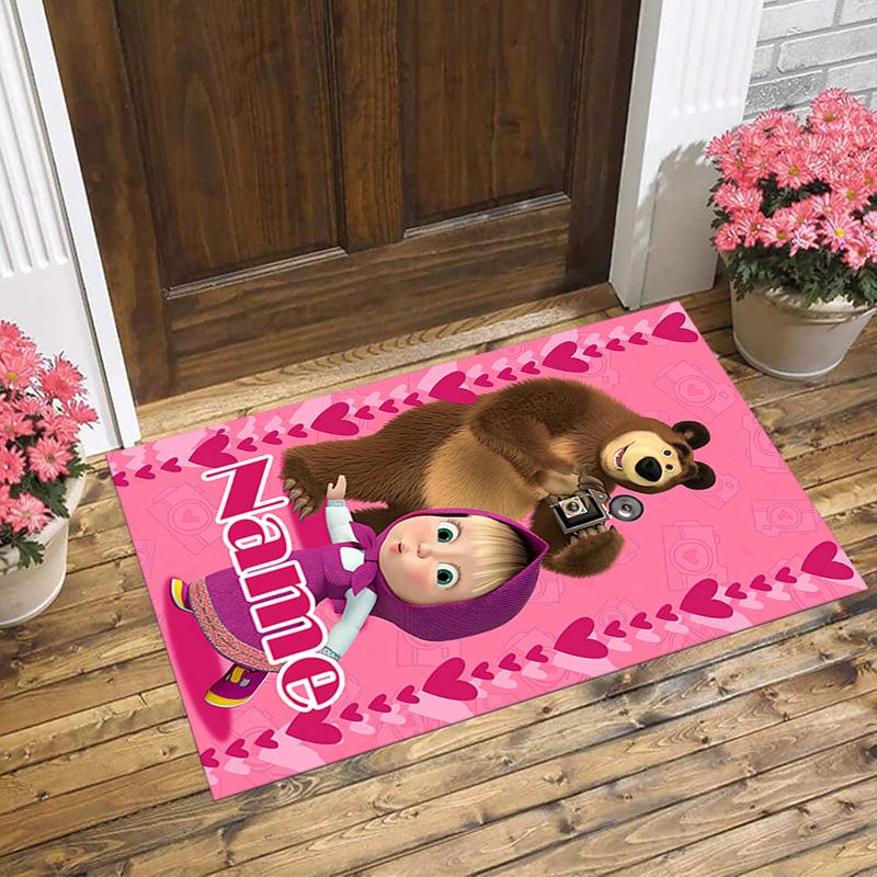 Personalized Name Pink Heart Living Room Non-Slip Area Rug Soft Carpet for Bedroom Kids Playroom Sofa Office Home Decor Doormat