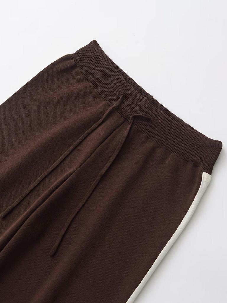 Весна 2025 Женский европейский и американский стиль С длинным рукавом Стойка воротника Вязаный свитшот с длинными брюками