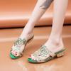 Summer New 2024 Rhinestone Slippers Ladies Chunky Heels Hollow Casual Slippers Fashion Beach