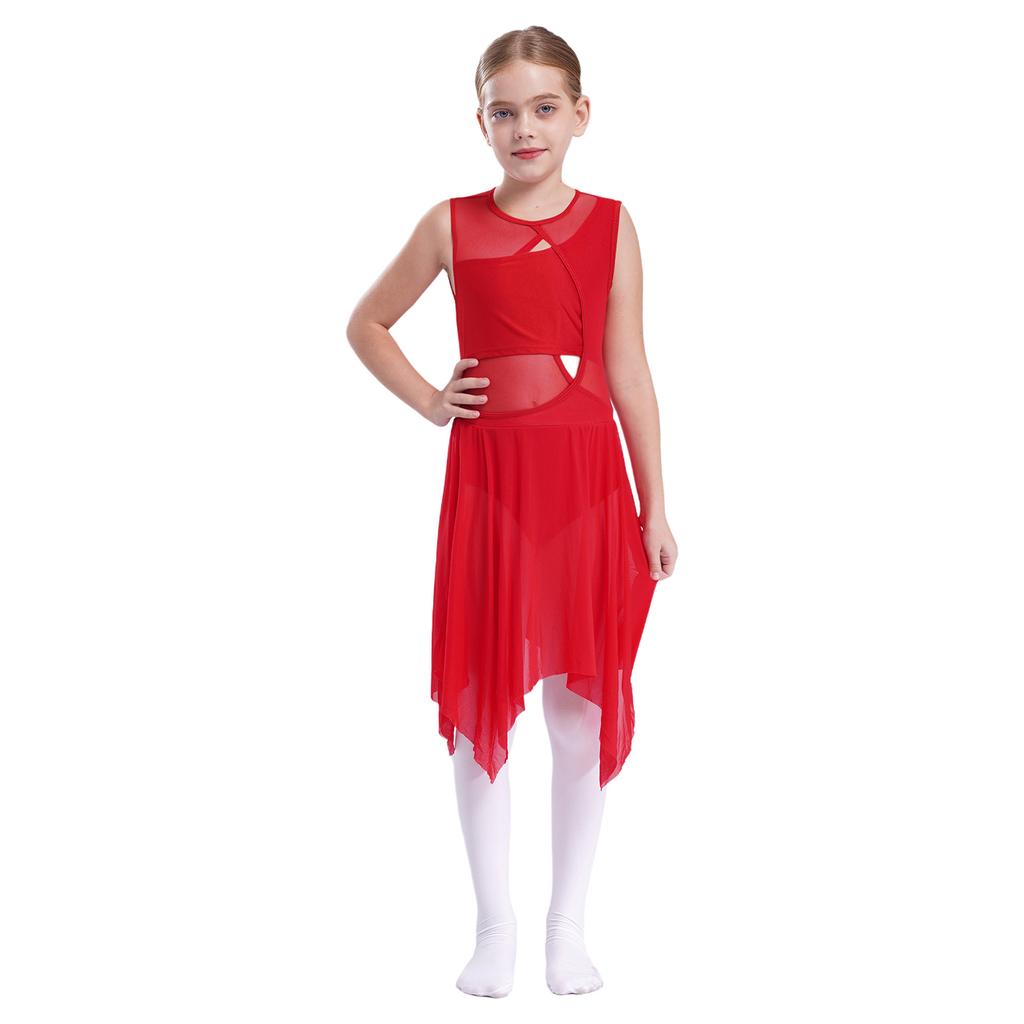 Girls Sleeveless Spandex Mesh Criss Cross Hollow Backless Dance Dress