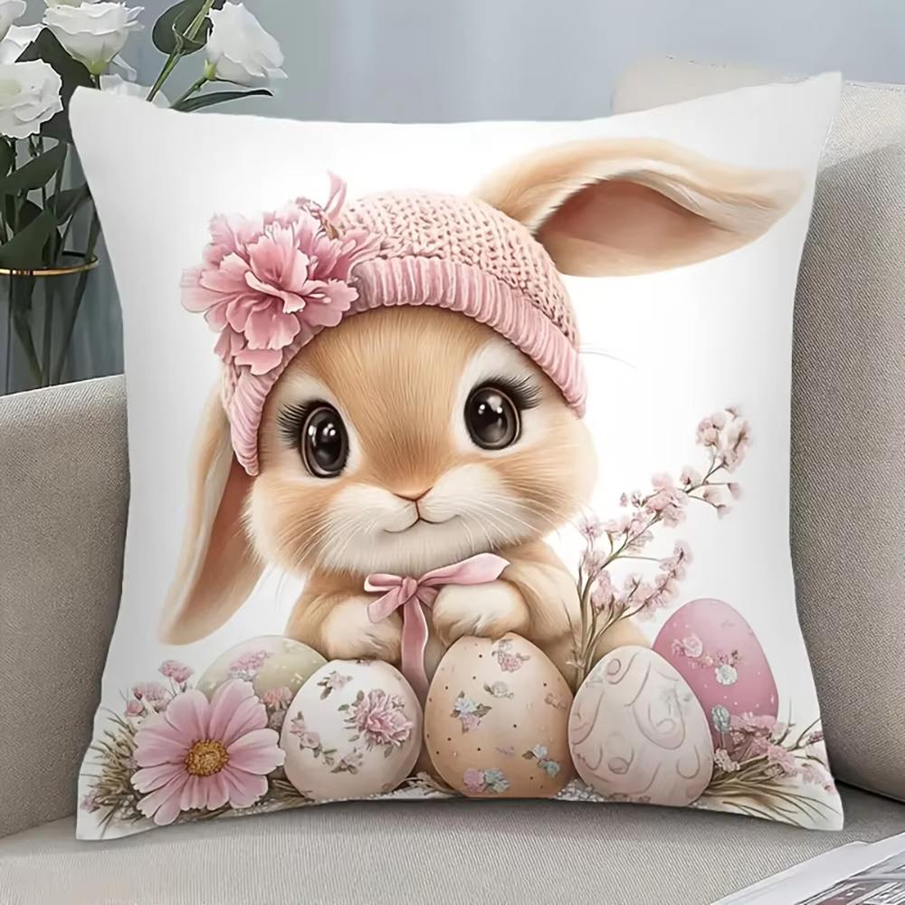1 Easter Bunny Pillow With Eggs Decorative Cushion Cover For Sofa Home Decor 2D Print