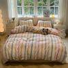 Water Wash Cotton 4 Piece Bedding Set Simple Striped Duvet Cover Bed Sheet Fitted Sheet And Pillow Cases Two Piece Set