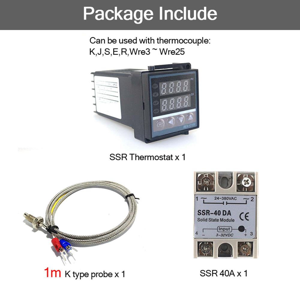 Цифровой ПИД-регулятор температуры REX-C100 0-400C Термопара K SSR 40A SSR-40A