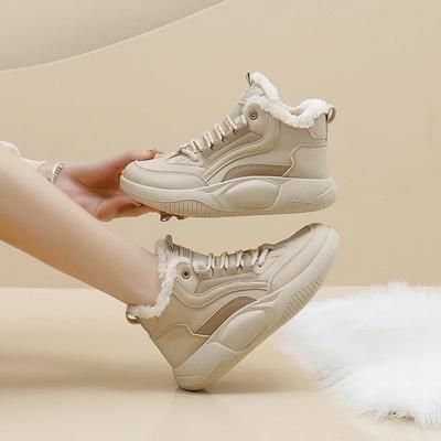 Женские зимние ботинки, кроссовки со шнурками, женская обувь из меха, спортивная кожаная зимняя обувь на шнуровке, модные ботинки Gyaru 2024 года, распродажа, ПУ