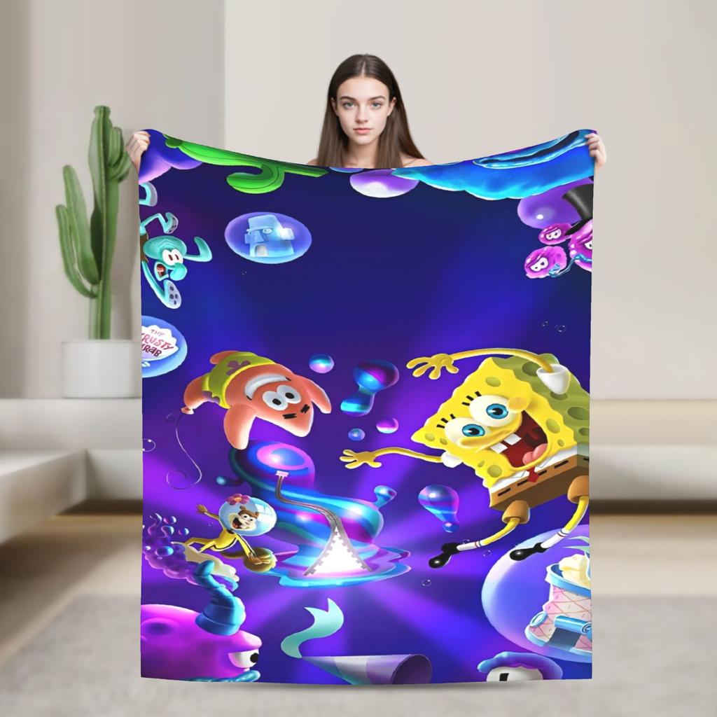SpongeBob SquarePants Cartoon Blankets Squidward Flannel Funny Breathable Throw Blanket for Chair Covering Sofa Textile Decor