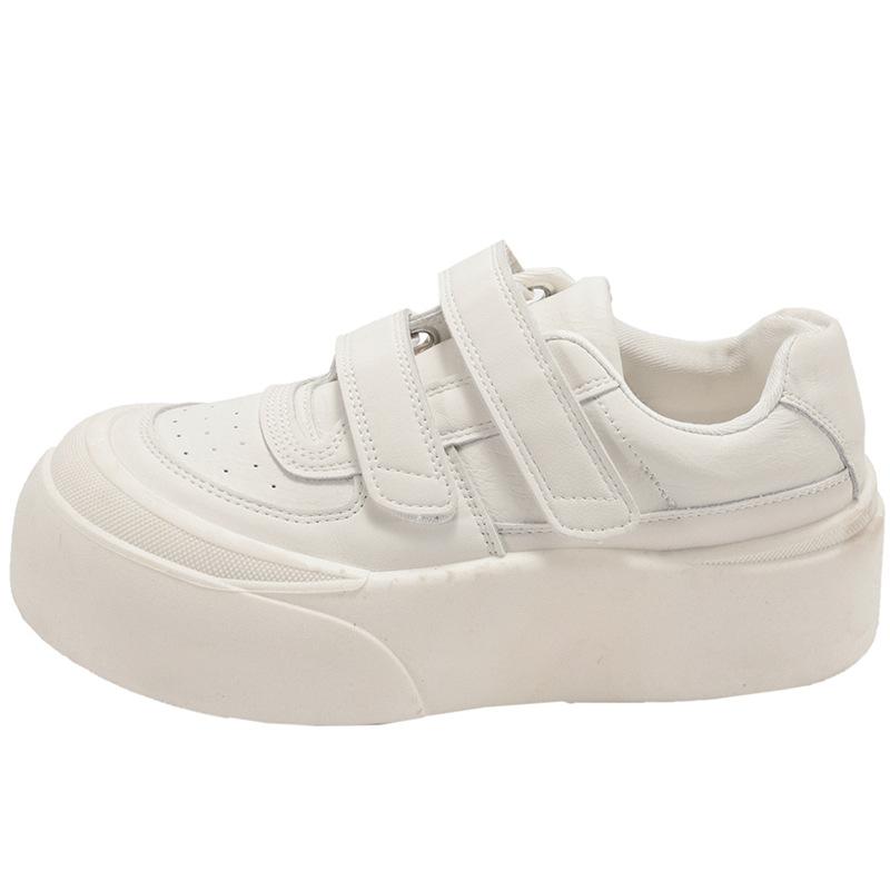 Модные легкие белые туфли на круглой платформе с липучками, женские, новинка 2025 года, весенне-осенняя легкая универсальная повседневная обувь